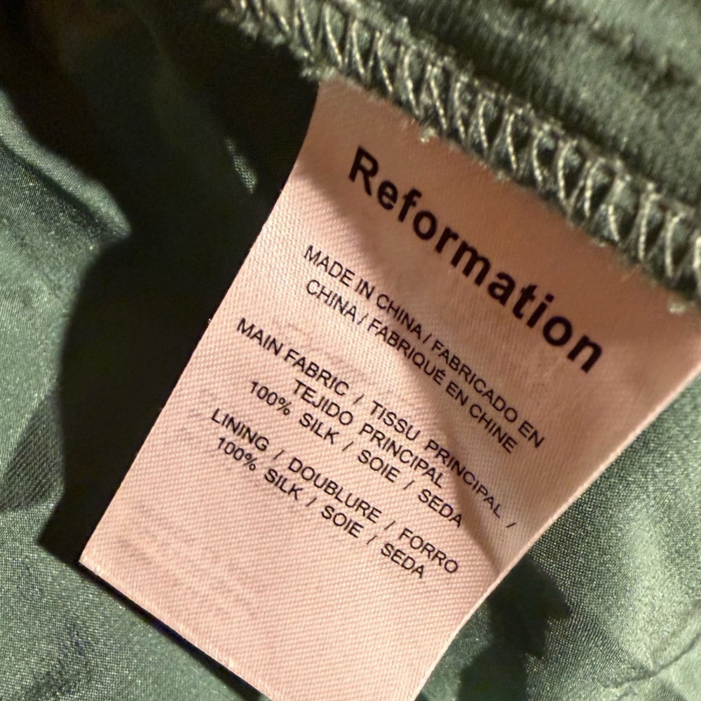 Reformation Kosta Silk Mini Dress Bottle Green Size 4 - Picture 9 of 16